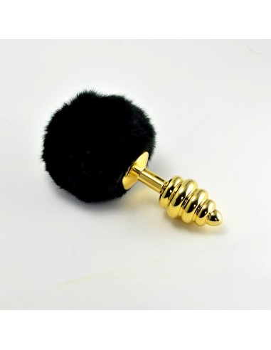 Plug Anal de Metal en Espiral con Pompon Negro|A Placer