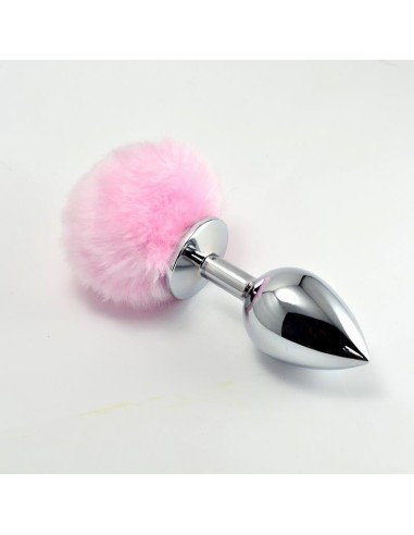 Plug Anal de Metal con Pompon Rosa Talla L