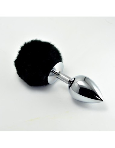 Plug Anal de Metal con Pompon Negro Talla L