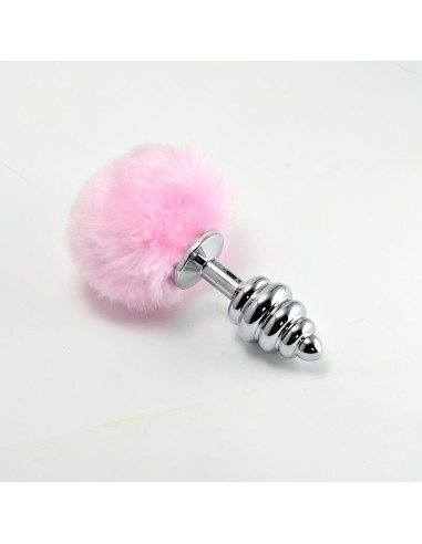 Plug Anal de Metal en Espiral con Pompon Rosa