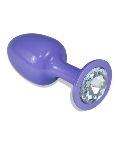 Plug Anal de Metal Purpura Rosebud con Joya Transparene