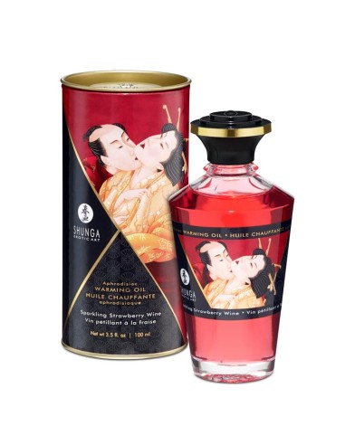 Shunga Aceite de Masaje Efecto Calor Aroma Vino Espumoso de Fresa