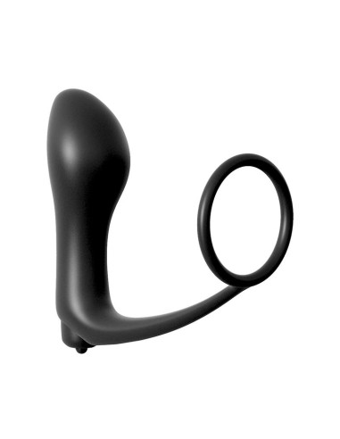 Plug Vibrador con Anillo Pene Color Negro