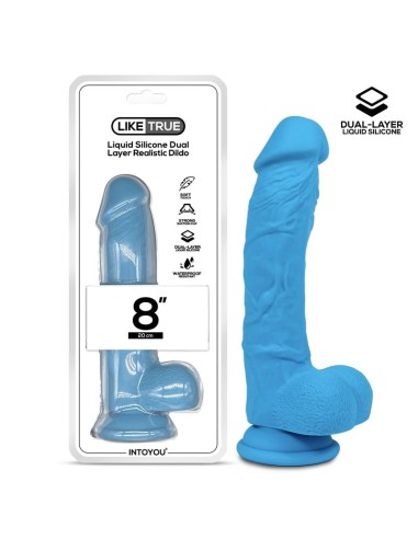 Dildo Realista Silicona Líquida Dual Layer 8 Azul|A Placer