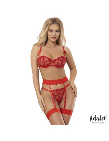 Zoey Set Sujetador, Tanga y Liguero con Corazones Rojo|A Placer